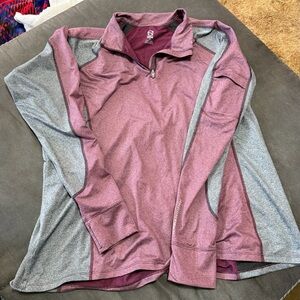 Women's Long Sleeve Quarter-Zip Top - Maroon and Gray
